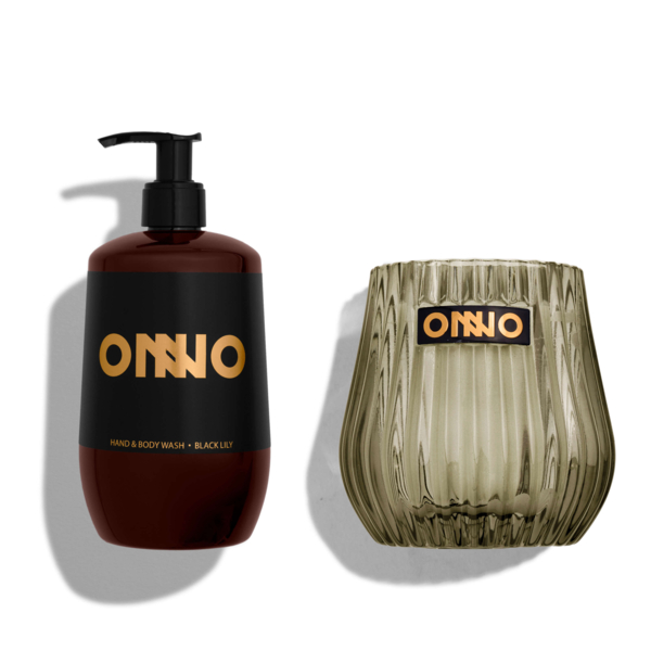 ONNO Collection Gift Set: Hand & Body Wash Black Lily + Candle Eclectic Zanzibar